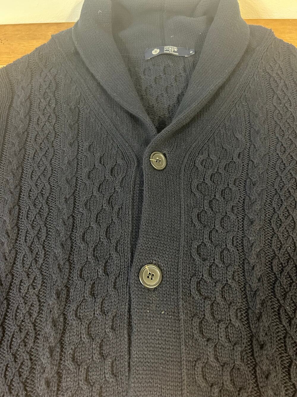 J Crew Medium Black Cable Knit Thick Chunky Womens Cardigan Sweater Old Money